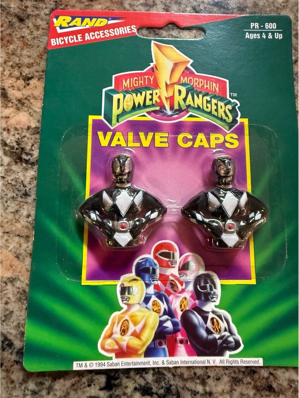 Vintage 1994 Mighty Morphin Power Rangers Black Ranger Valve Caps RAND Sealed